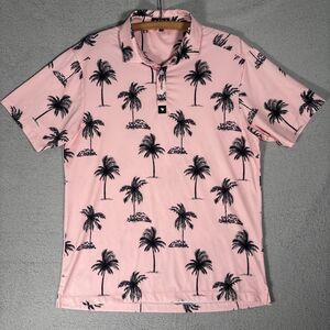 Bad Birdie Men’s Size L Polo Pink Palm Trees Tequila Sunrise